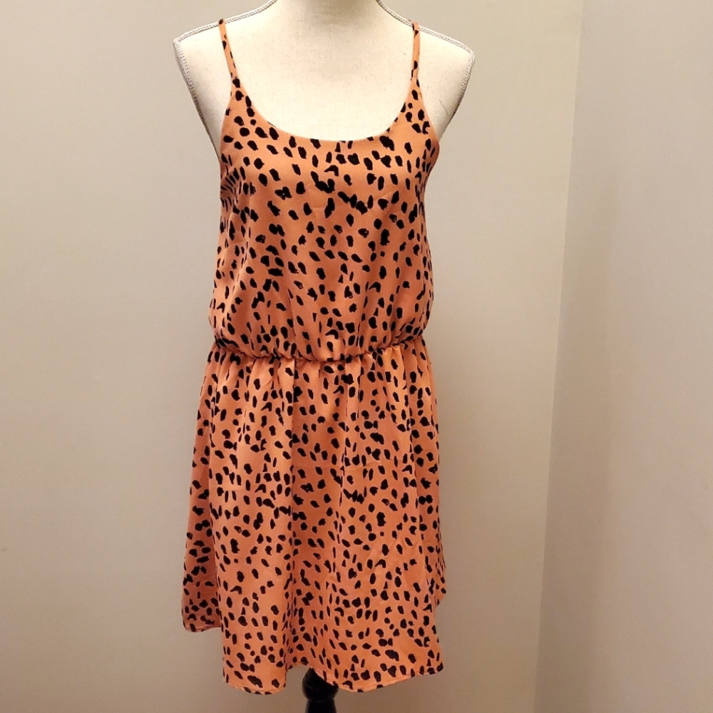 WHITE BIRCH Strappy T-Back Orange Black Dress Cheetah Print Large EUC & Like New